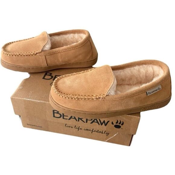 BearPaw Jamie Sheep Wool Lined Youth Moccasin Slippers Iced Coffee Size 4 - Picture 3 of 13